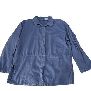 WEK Tunic Womens XL Blue Button Up 100% Cotton Pockets Minimalist Made in USA